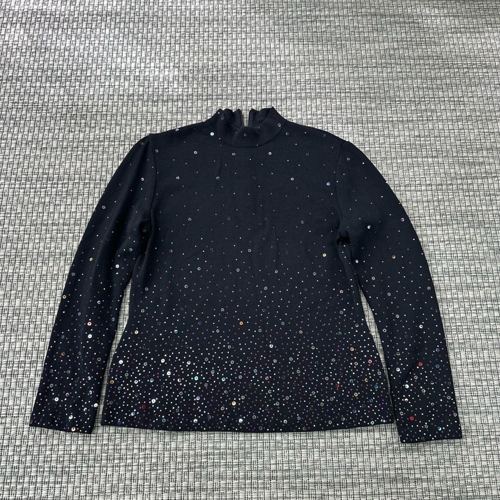 St. John Black Sequin Long Sleeve Blouse